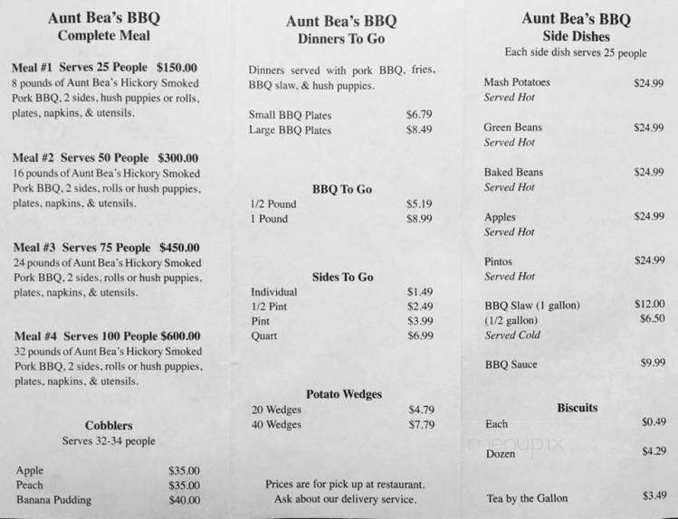 Aunt Bea's Barbecue - Galax, VA menu_pic