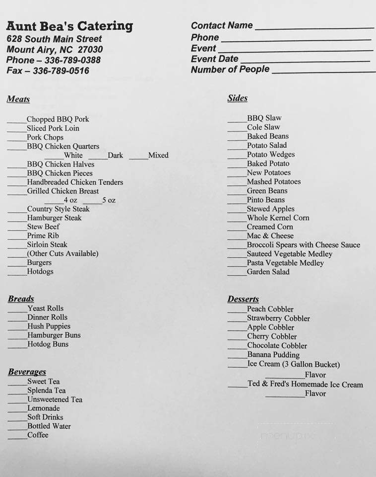 Aunt Bea's Barbecue - Galax, VA menu_pic