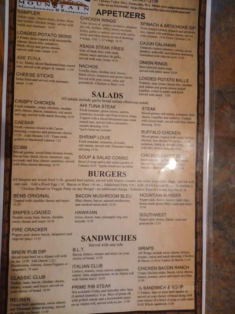 Snipes Mountain Brewing - Sunnyside, WA menu_pic