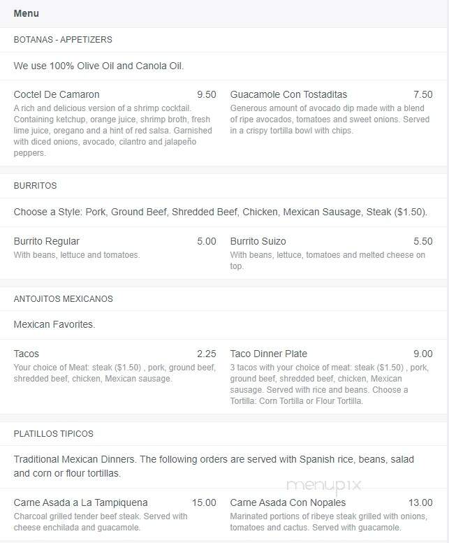 El Jardin Restaurant - Janesville, WI menu_pic
