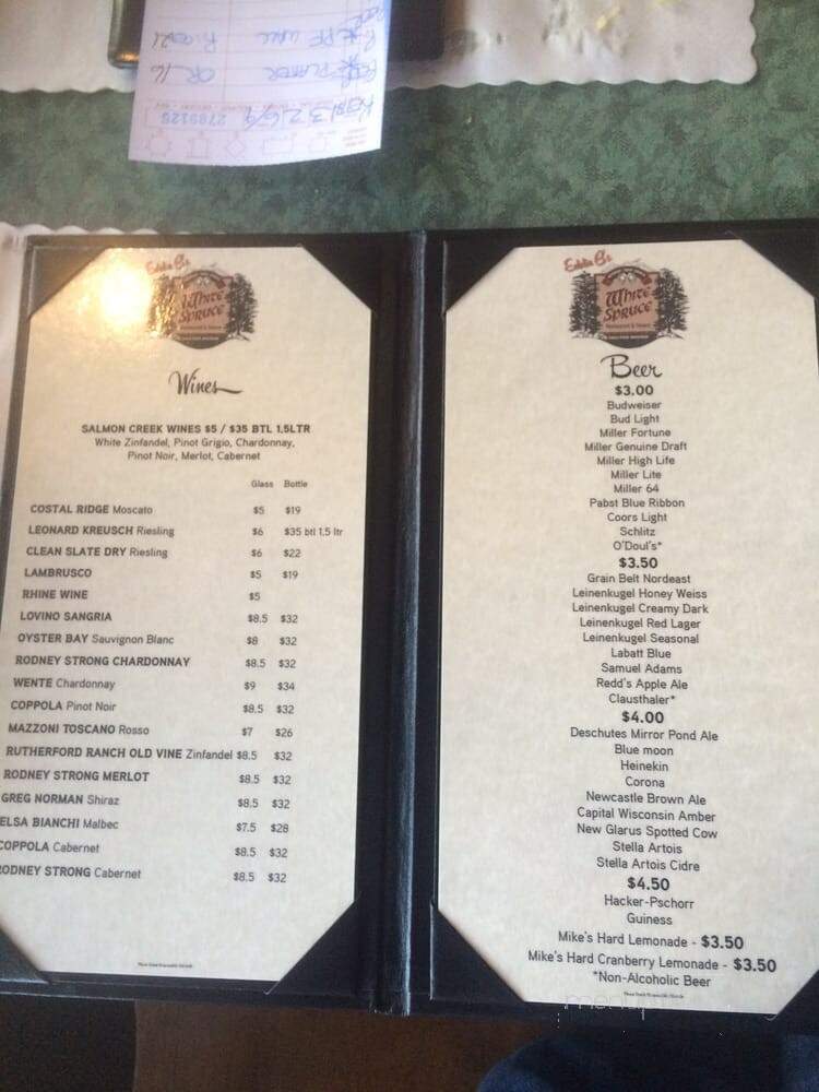 White Spruce Inn - Eagle River, WI menu_pic