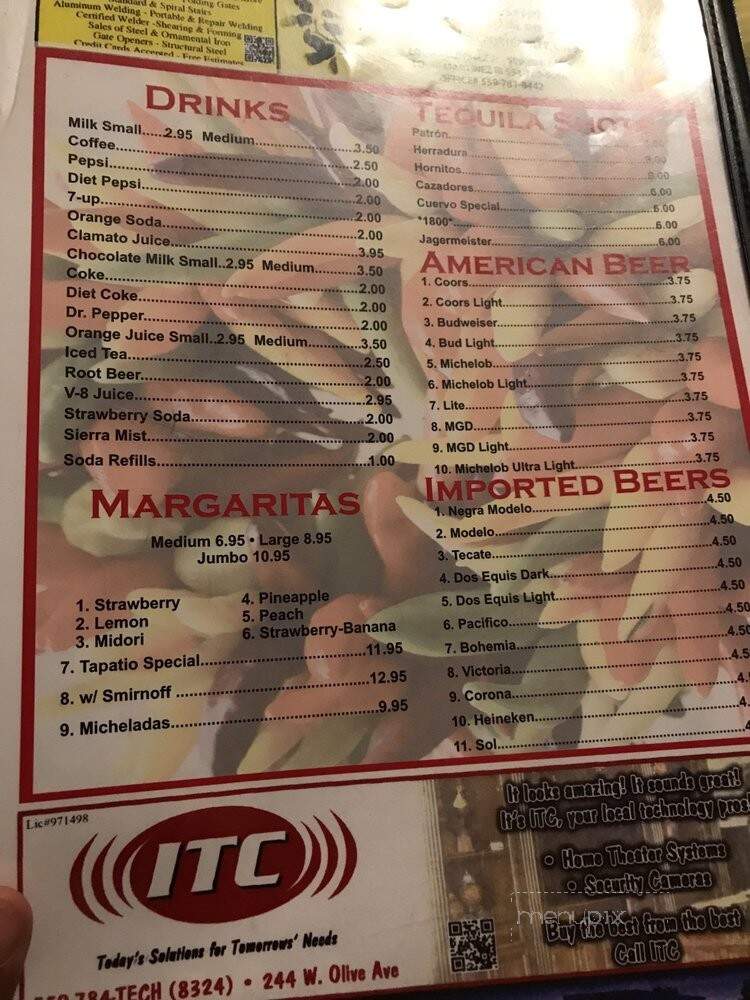 El Tapatio Restaurant - Porterville, CA menu_pic