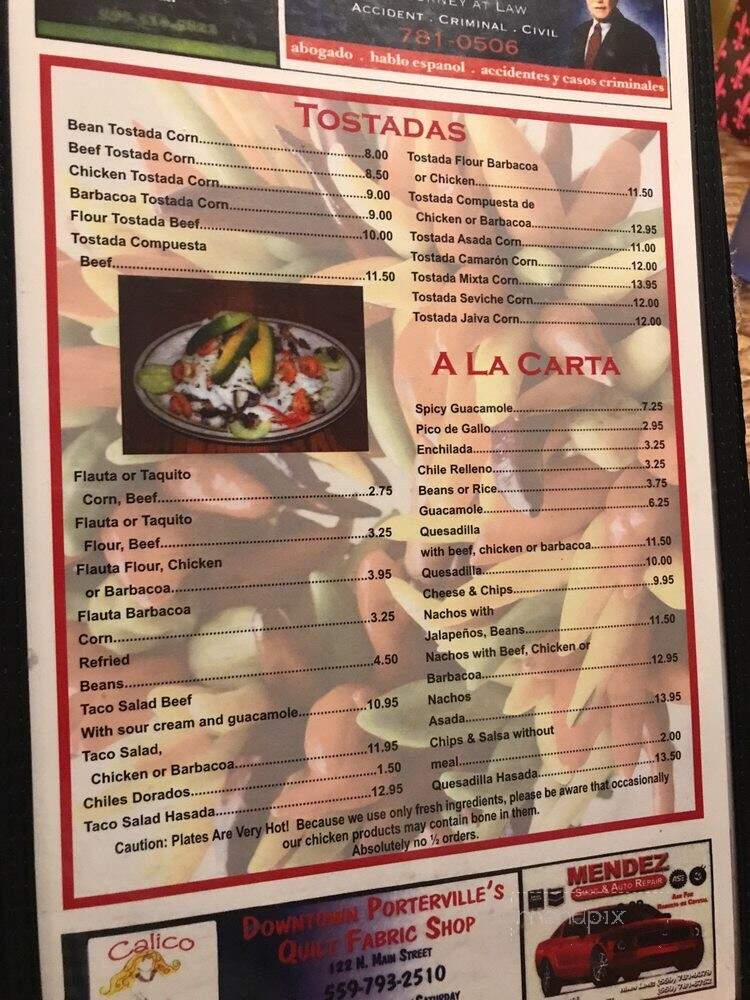 El Tapatio Restaurant - Porterville, CA menu_pic