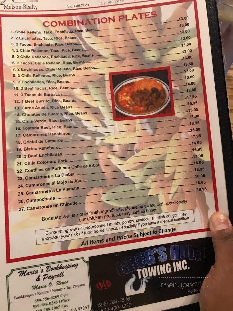 El Tapatio Restaurant - Porterville, CA menu_pic
