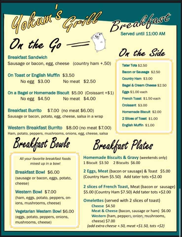Yokums Restaurant - Seneca Rocks, WV menu_pic