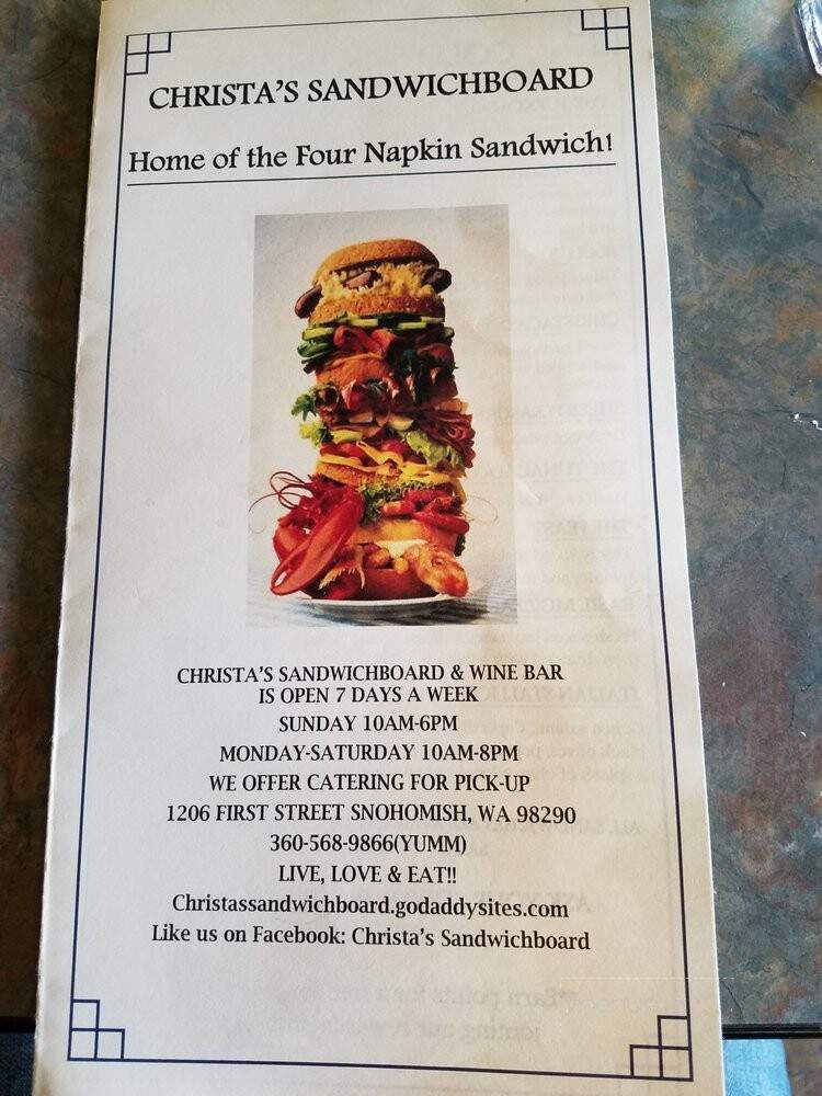 Christa's Sandwichboard - Snohomish, WA menu_pic