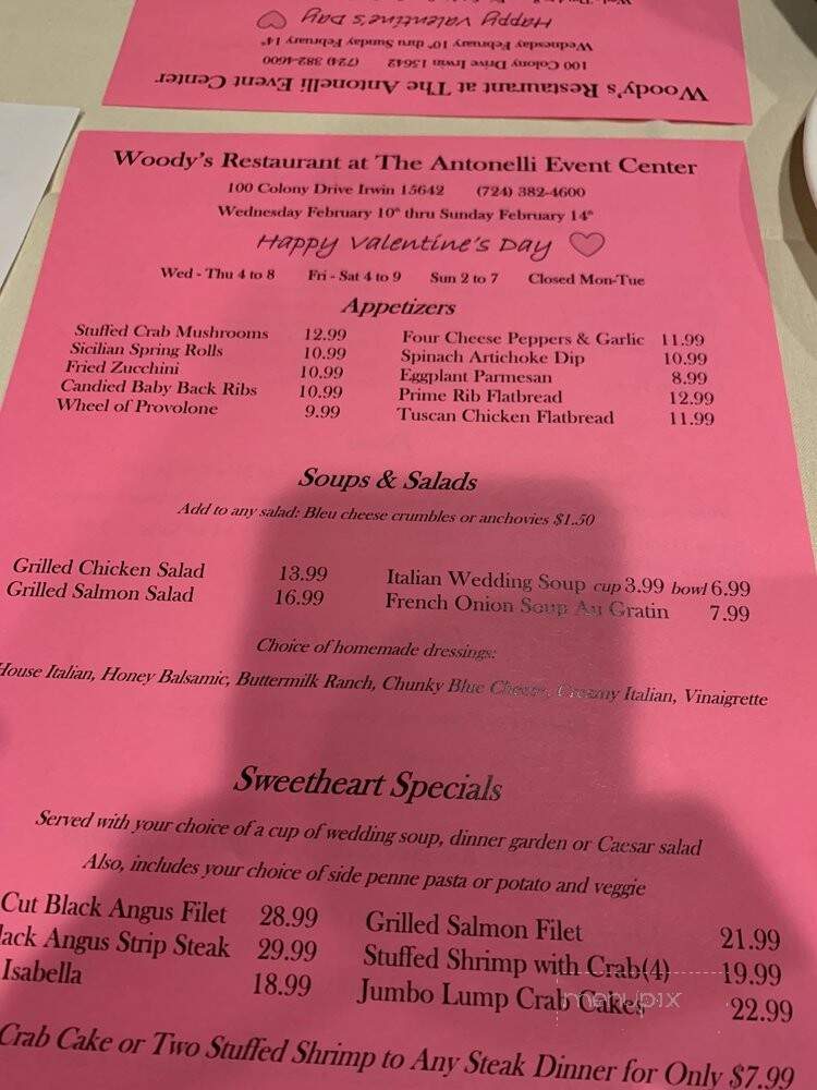 Woody's Piazza Bar - Irwin, PA menu_pic