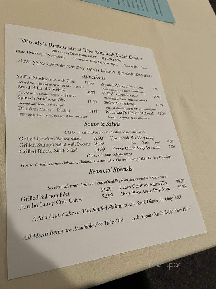 Woody's Piazza Bar - Irwin, PA menu_pic