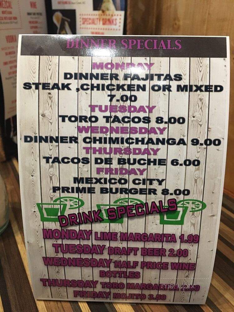 AYE! TORO FIRE GRILL & CANTINA - Sanford, NC menu_pic