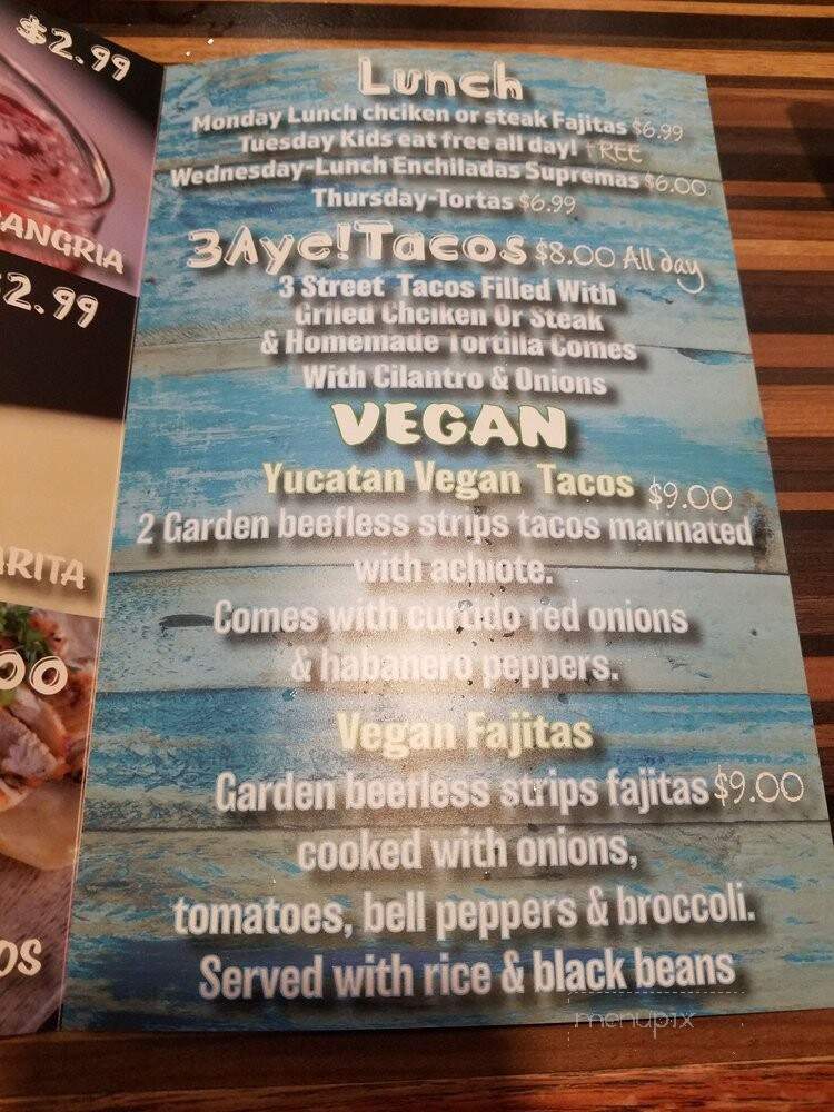 AYE! TORO FIRE GRILL & CANTINA - Sanford, NC menu_pic