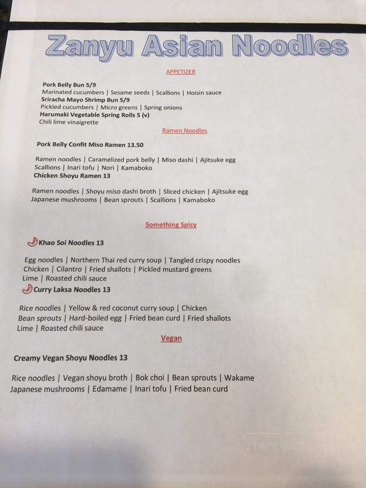 Zanyu Asian Noodles - Raleigh, NC menu_pic