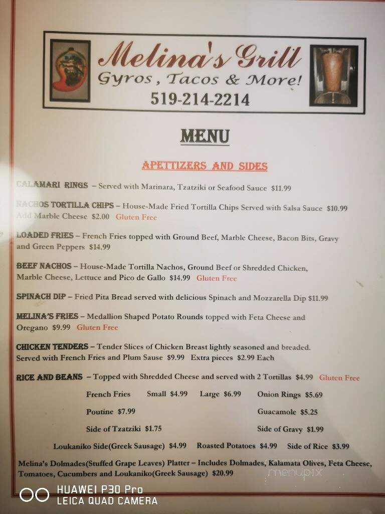Melina's Grill - Baden, ON menu_pic