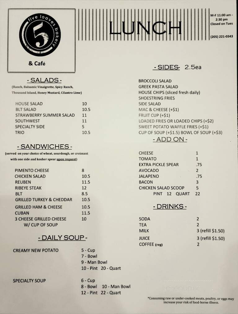 Five Loaves Bakery - Jasper, AL menu_pic