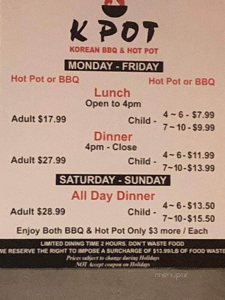 Kpot Korean BBQ & Hot Pot - Rockville, MD menu_pic