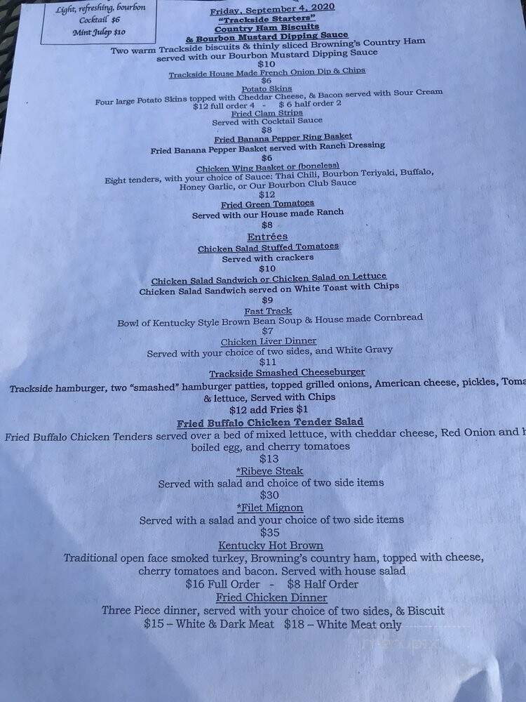 Trackside - Paris, KY menu_pic
