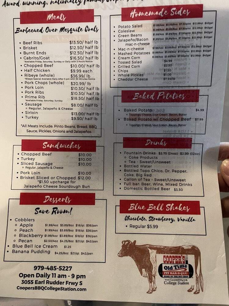 Cooper's Old Time Pit BBQ - College Station, TX menu_pic