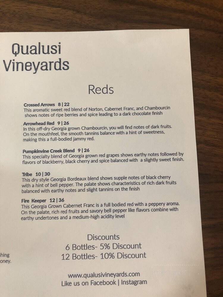 Qualusi Vineyard - Acworth, GA menu_pic