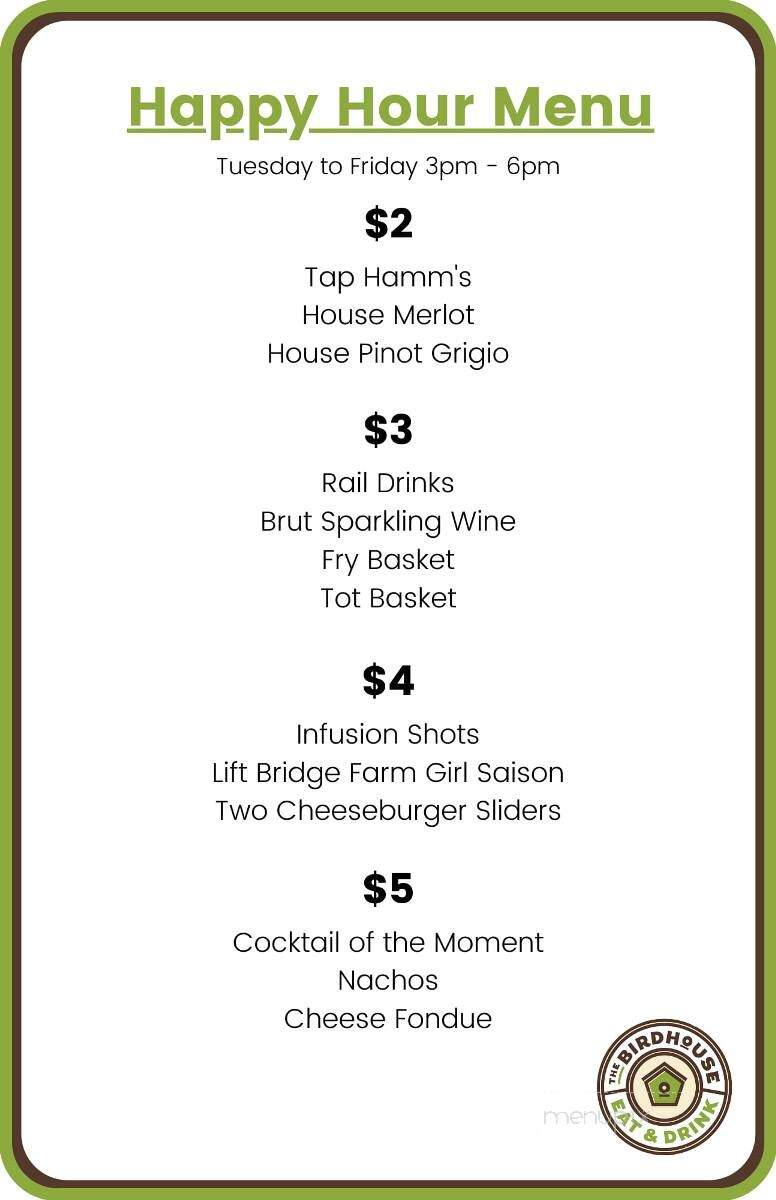 The Birdhouse Eat & Drink - Robbinsdale, MN menu_pic