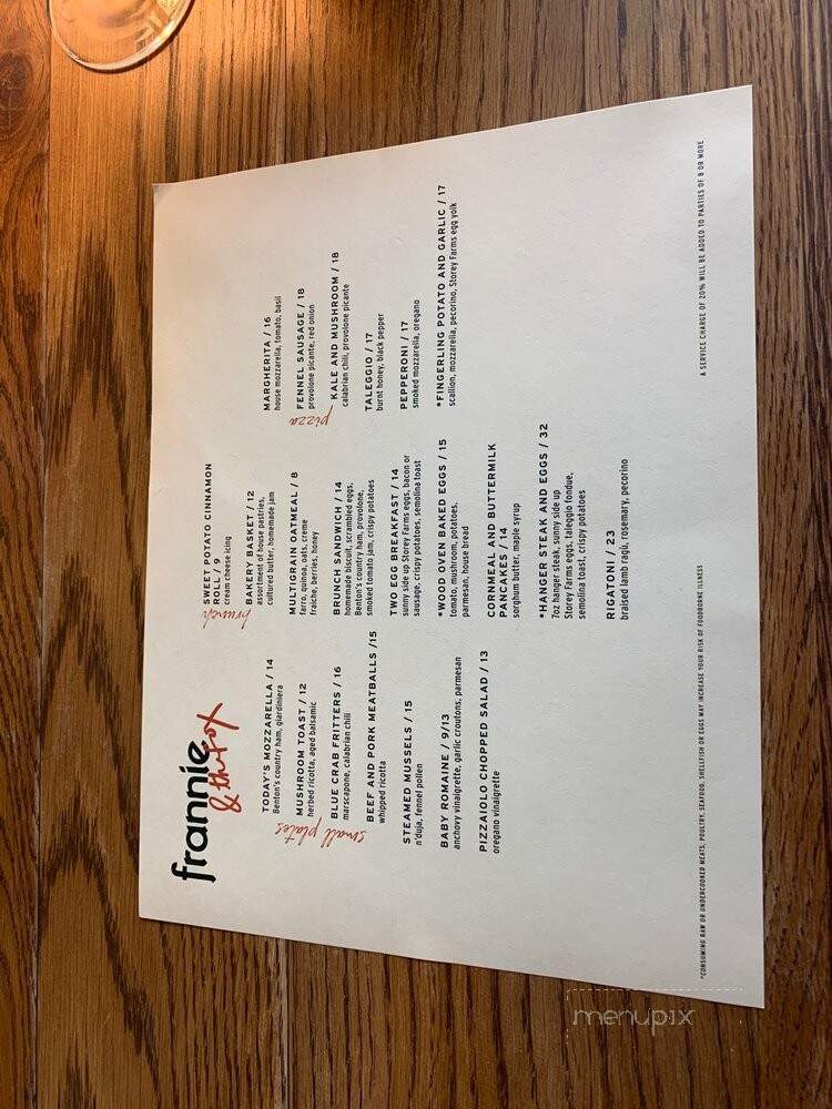 Frannie and The Fox - Charleston, SC menu_pic