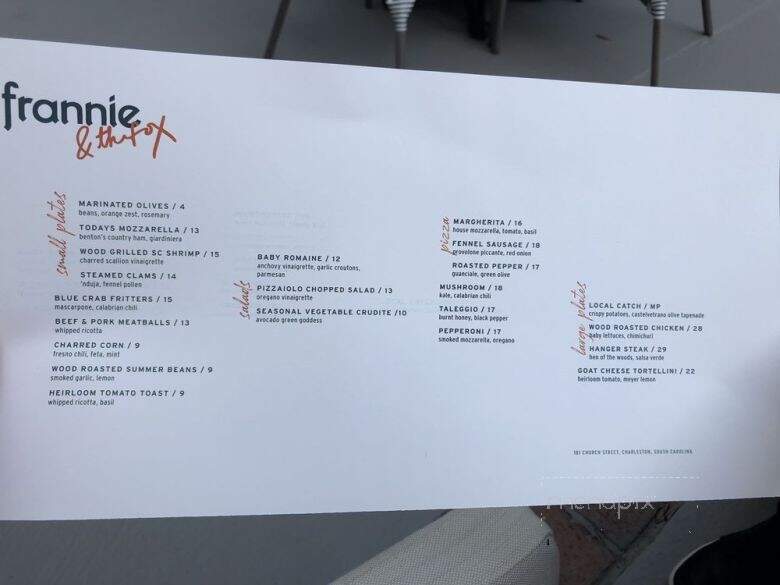 Frannie and The Fox - Charleston, SC menu_pic