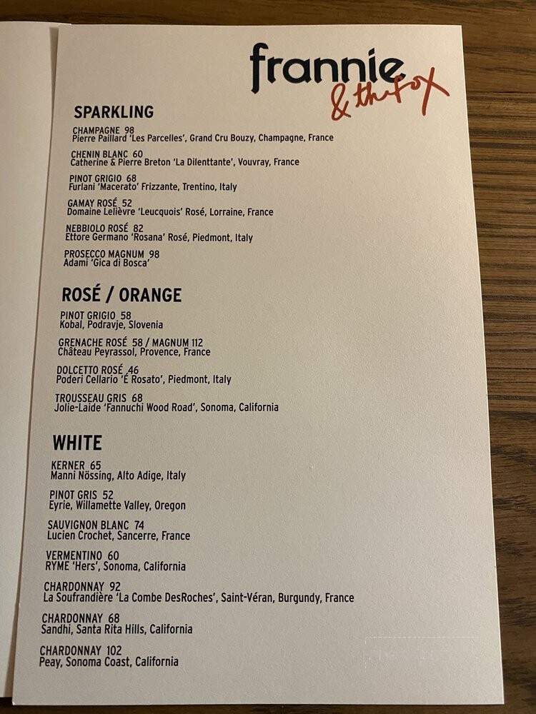 Frannie and The Fox - Charleston, SC menu_pic