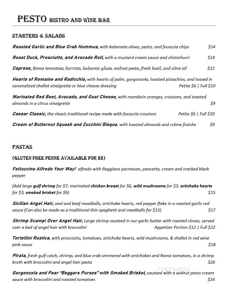 Pesto Bistro and Wine Bar - Bradenton, FL menu_pic