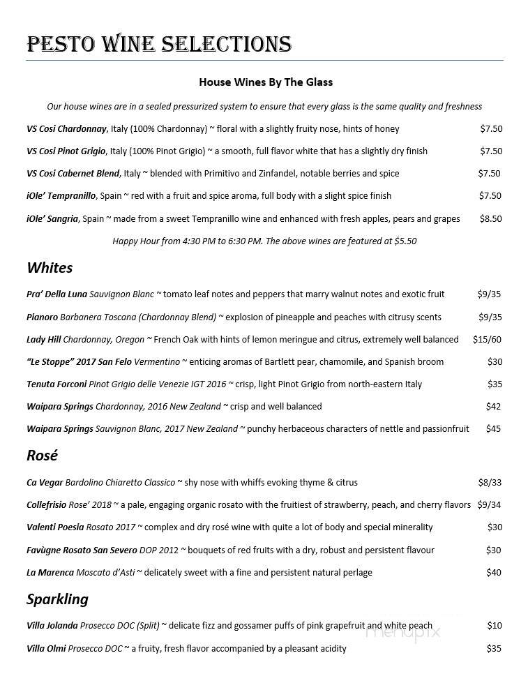 Pesto Bistro and Wine Bar - Bradenton, FL menu_pic