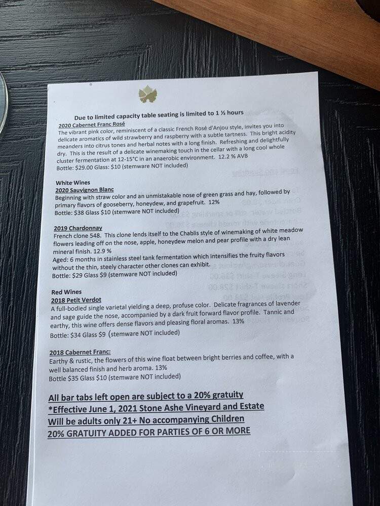Stone Ashe Vineyard - Hendersonville, NC menu_pic