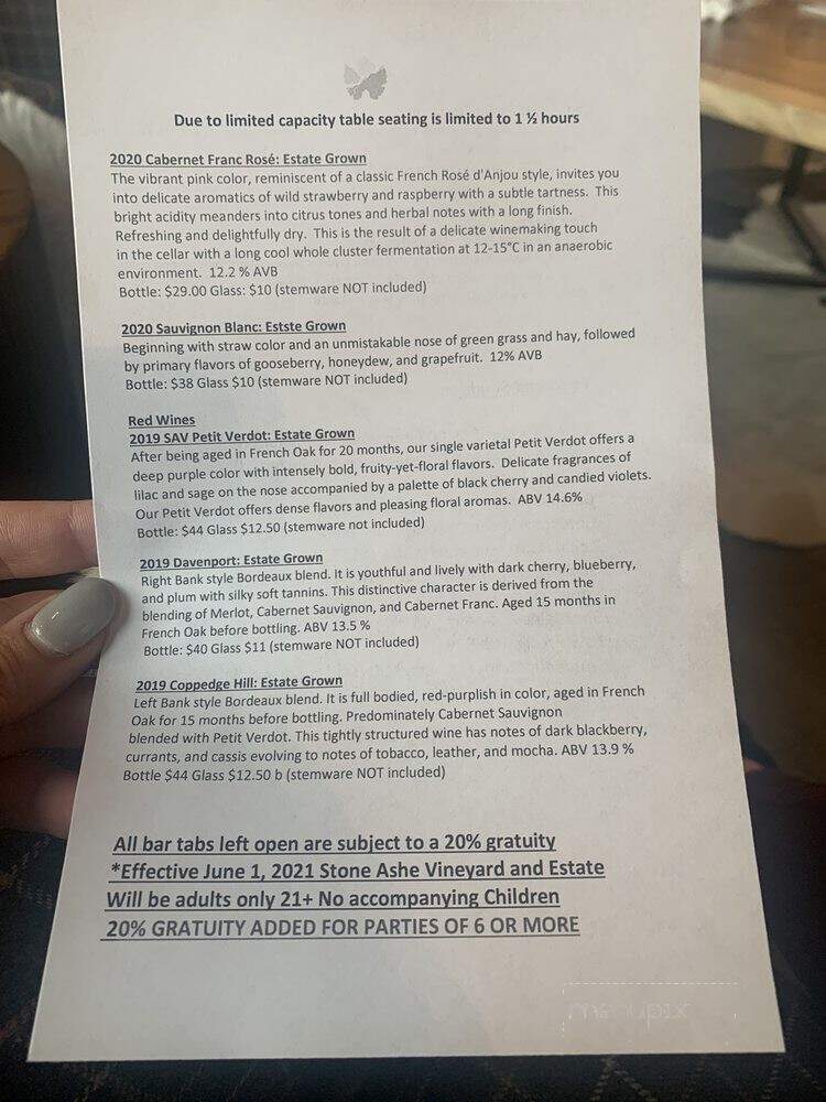 Stone Ashe Vineyard - Hendersonville, NC menu_pic