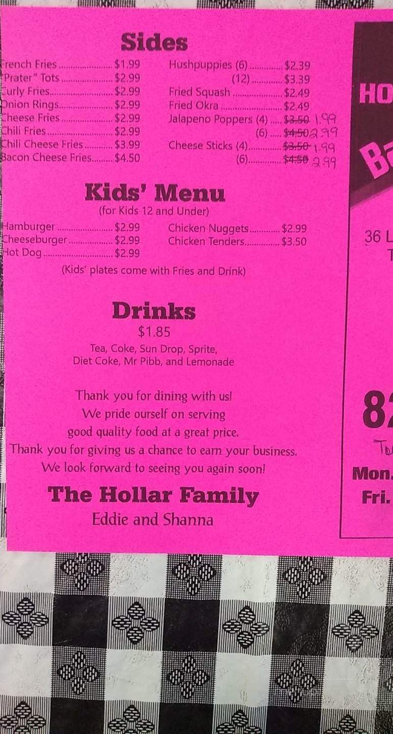 Hollar's Backstreet Grill - Taylorsville, NC menu_pic