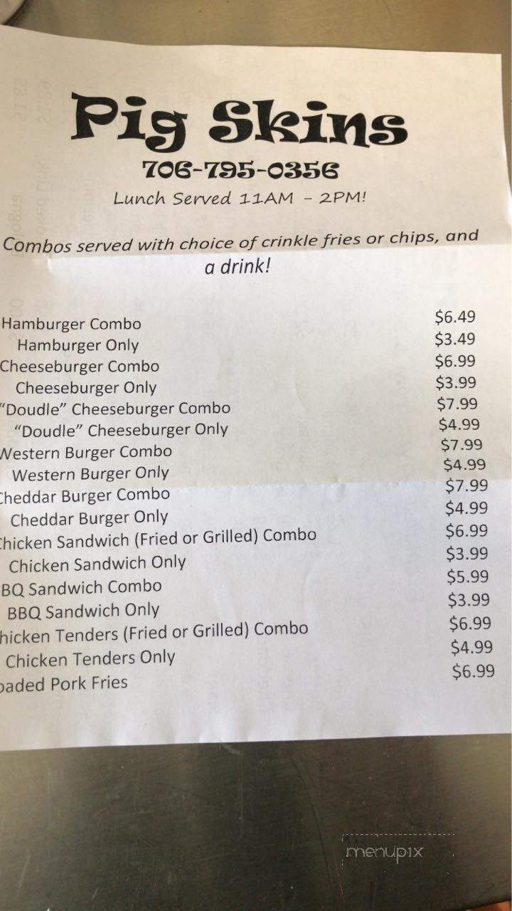 Pig Skins BBQ - Danielsville, GA menu_pic