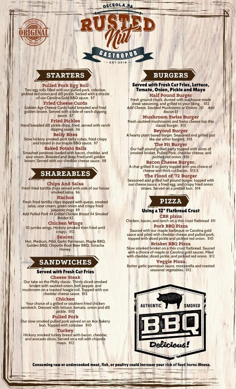 Rusted Nut - Osceola, PA menu_pic
