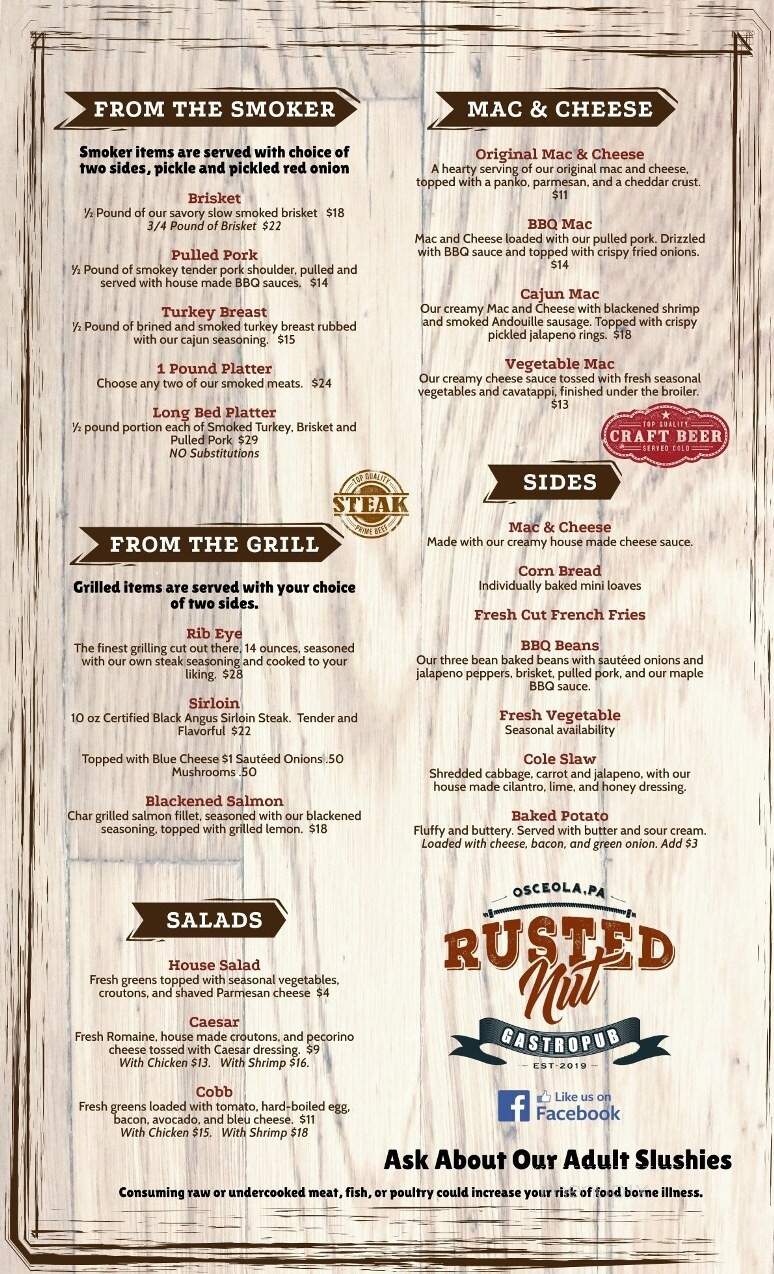 Rusted Nut - Osceola, PA menu_pic