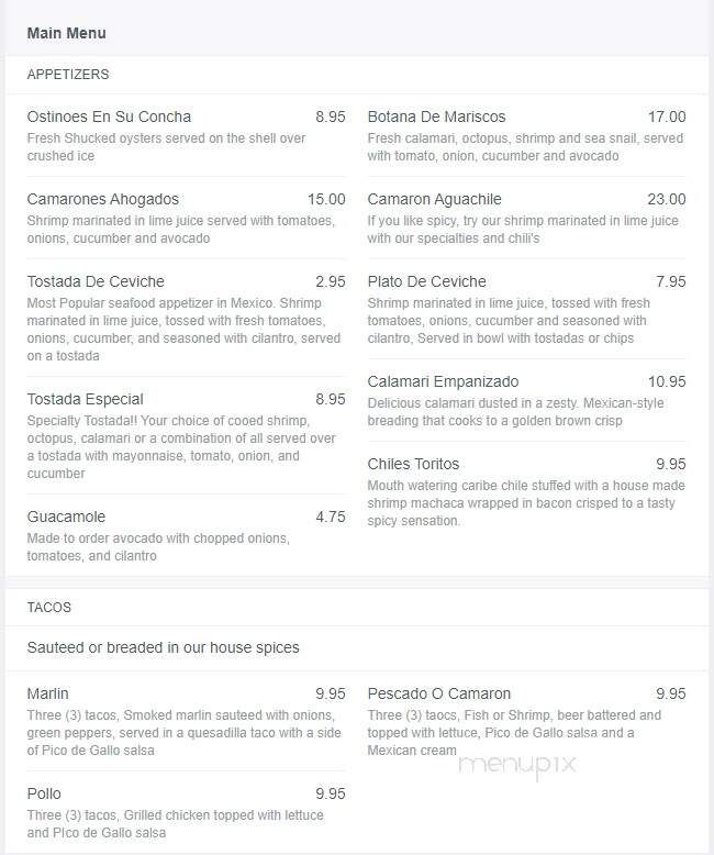 Mariscos Culichi - Tucson, AZ menu_pic
