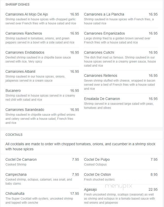 Mariscos Culichi - Tucson, AZ menu_pic