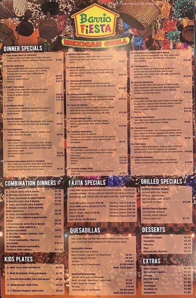 Barrio Fiesta Mexican Grill - Alabaster, AL menu_pic