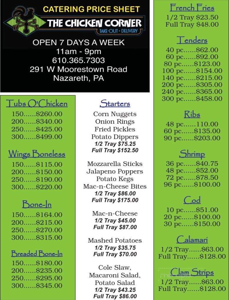 The Chicken Corner - Nazareth, PA menu_pic