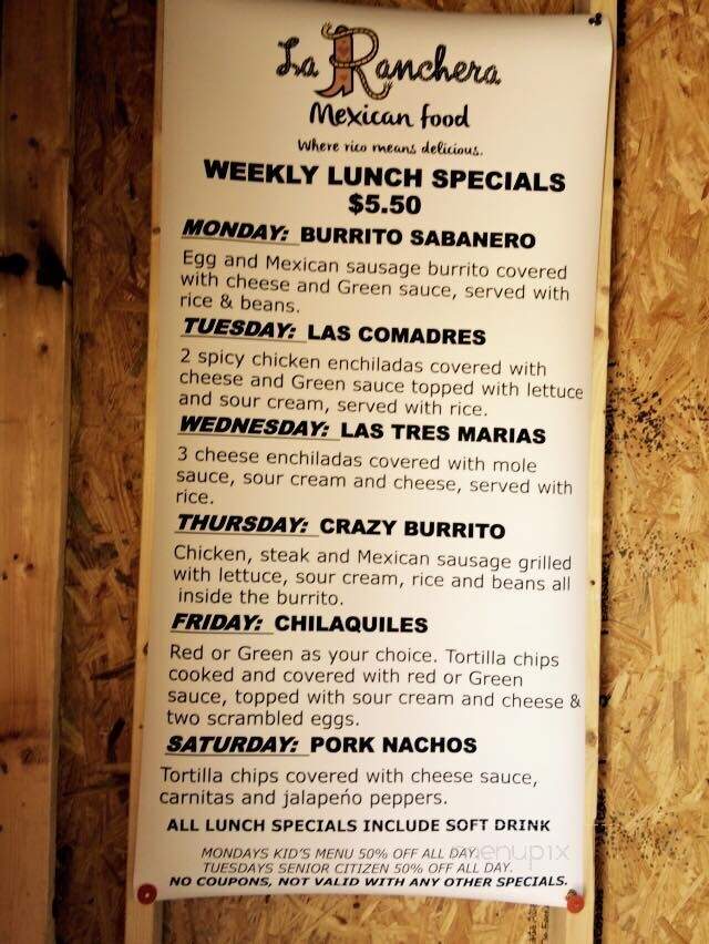La Ranchera - Danville, IN menu_pic