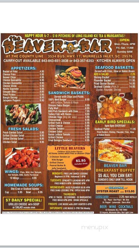 The Beaver Bar - Murrells Inlet, SC menu_pic