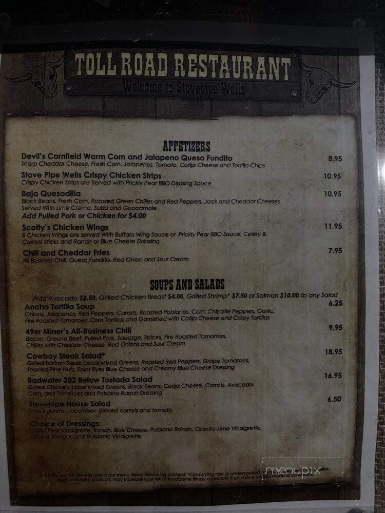 Tollroad Restaurant - Death Valley, CA menu_pic