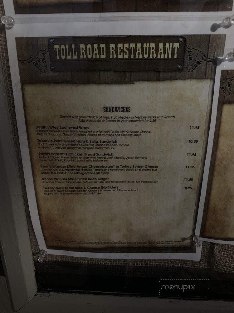 Tollroad Restaurant - Death Valley, CA menu_pic