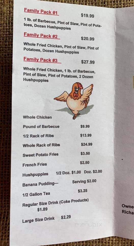 Stormin' Norman's Barbecue & Chicken - Kenly, NC menu_pic