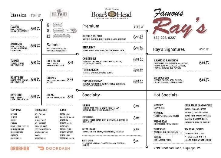 Ray's Deli - Aliquippa, PA menu_pic