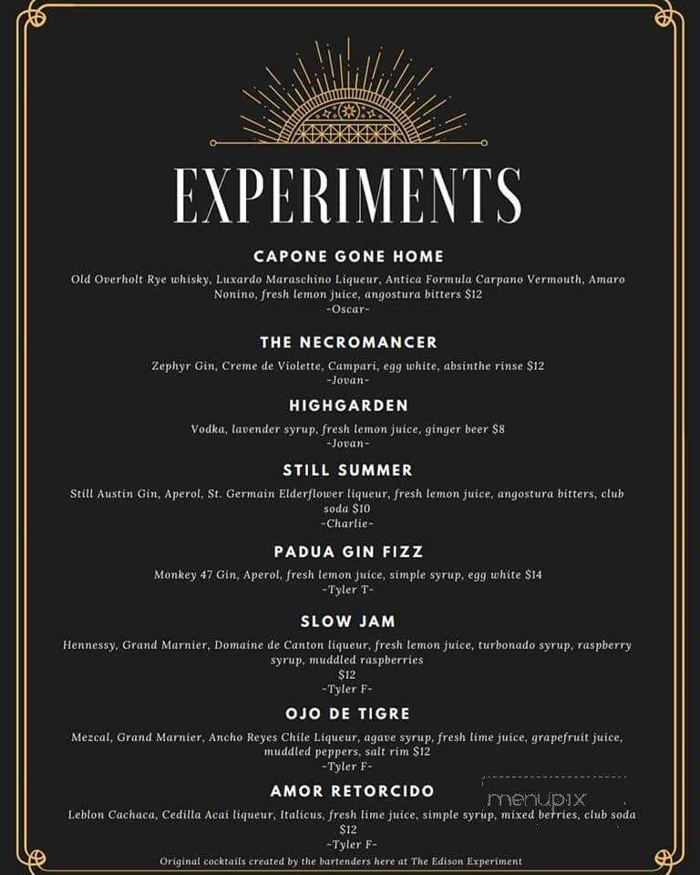 The Edison Experiment - San Antonio, TX menu_pic