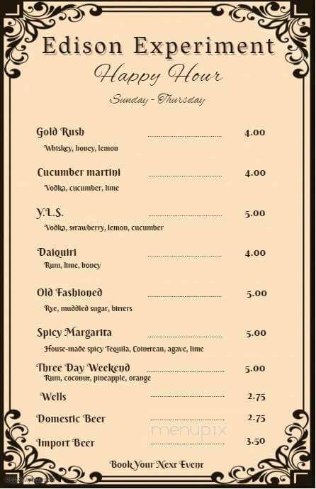 The Edison Experiment - San Antonio, TX menu_pic