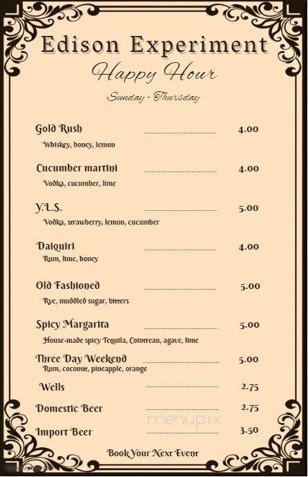 The Edison Experiment - San Antonio, TX menu_pic