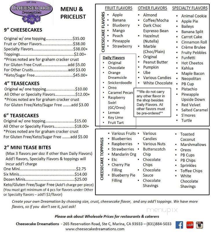 Cheesecake Dreamations - Marina, CA menu_pic