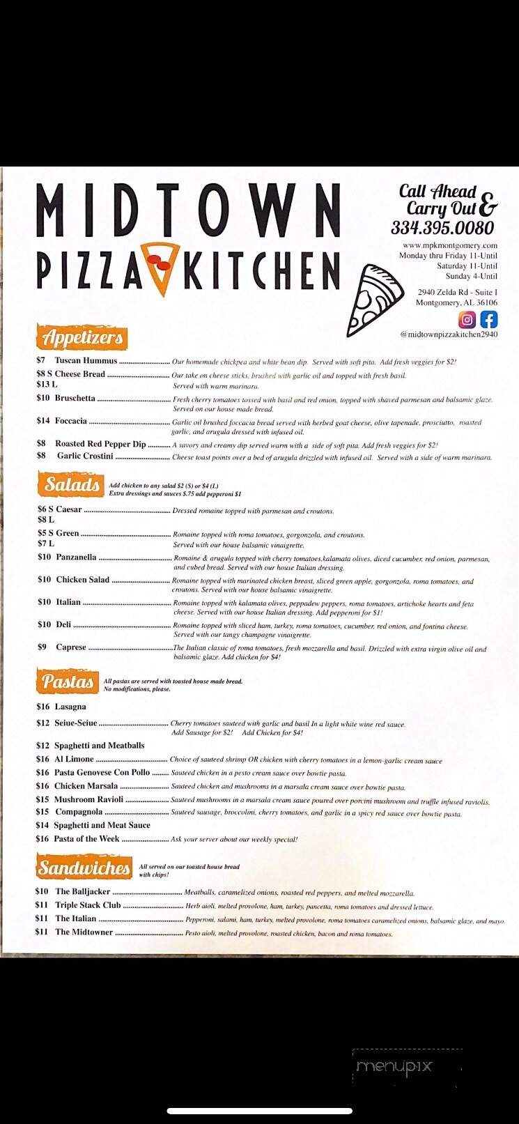 Midtown Pizza Kitchen - Montgomery, AL menu_pic