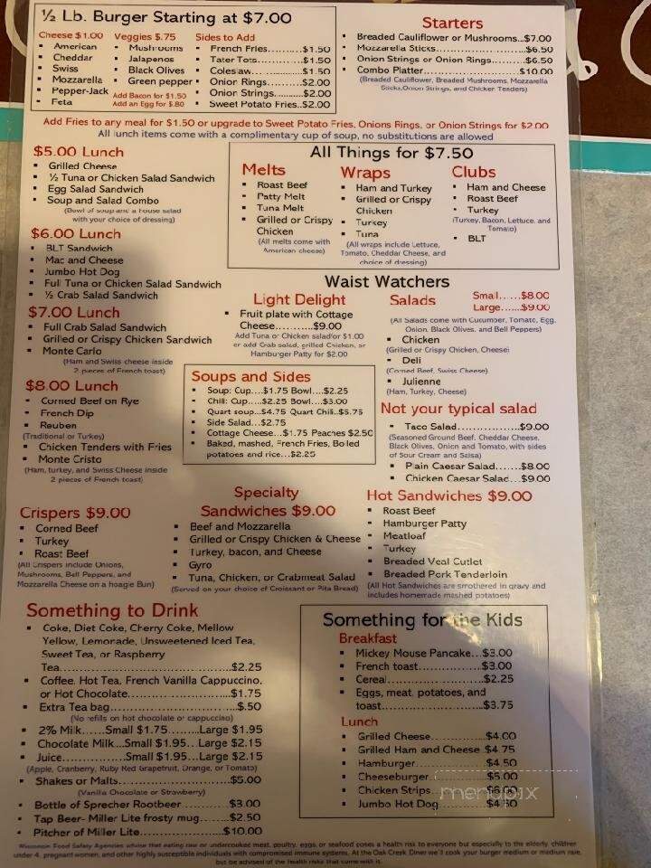 Oak Creek Diner - Oak Creek, WI menu_pic