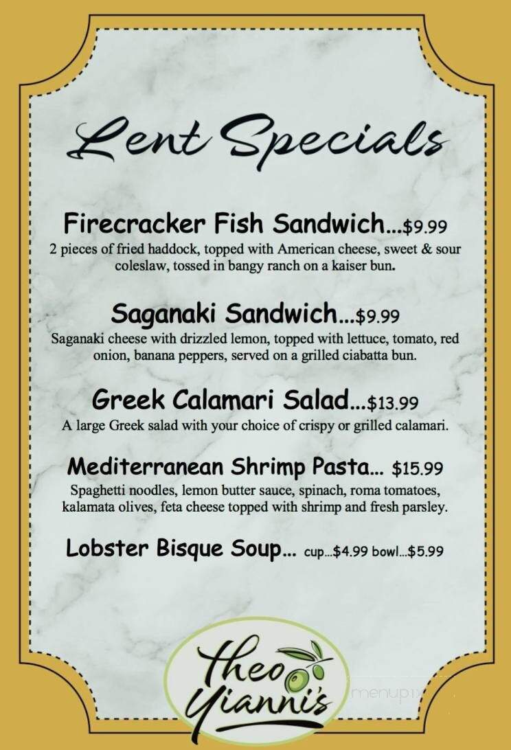 Theo Yianni's Authentic Greek Restaurant - Weirton, WV menu_pic